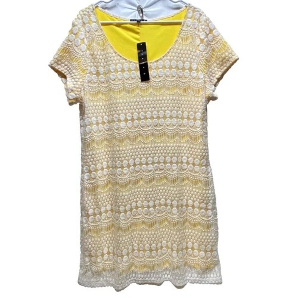 Tiana B. Women's XXL Dress Yellow White Lace Overlay Summer Beach Resort $98 NWT